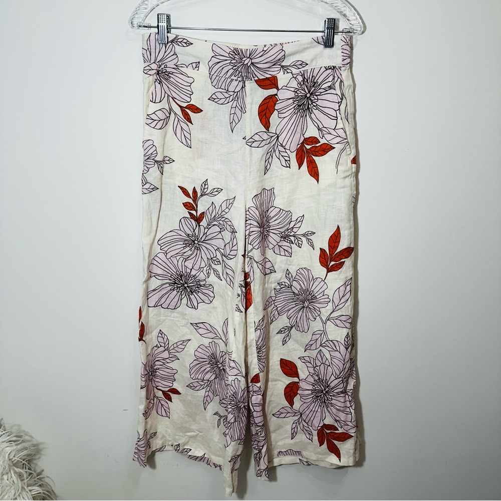 Rachel Roy Linen Floral Wide leg crop Pants Sz small